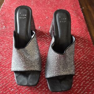 A New Day Women's Black and Silver Mules